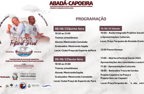 Pará de Minas recebe festival social Abadá Capoeira