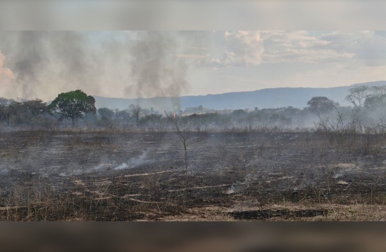 Corpo de Bombeiros combate incêndio em vegetação em Pequi